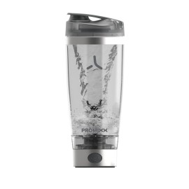 Promixx Pro Electric Protein Shaker Bottle - USB Rechargeable, 20oz BPA-Free Tritan Cup with Patented X-Blade - Smooth Shakes, Leak-proof, Portable Shaker for Protein Powder & Supplements-Silver/Gray