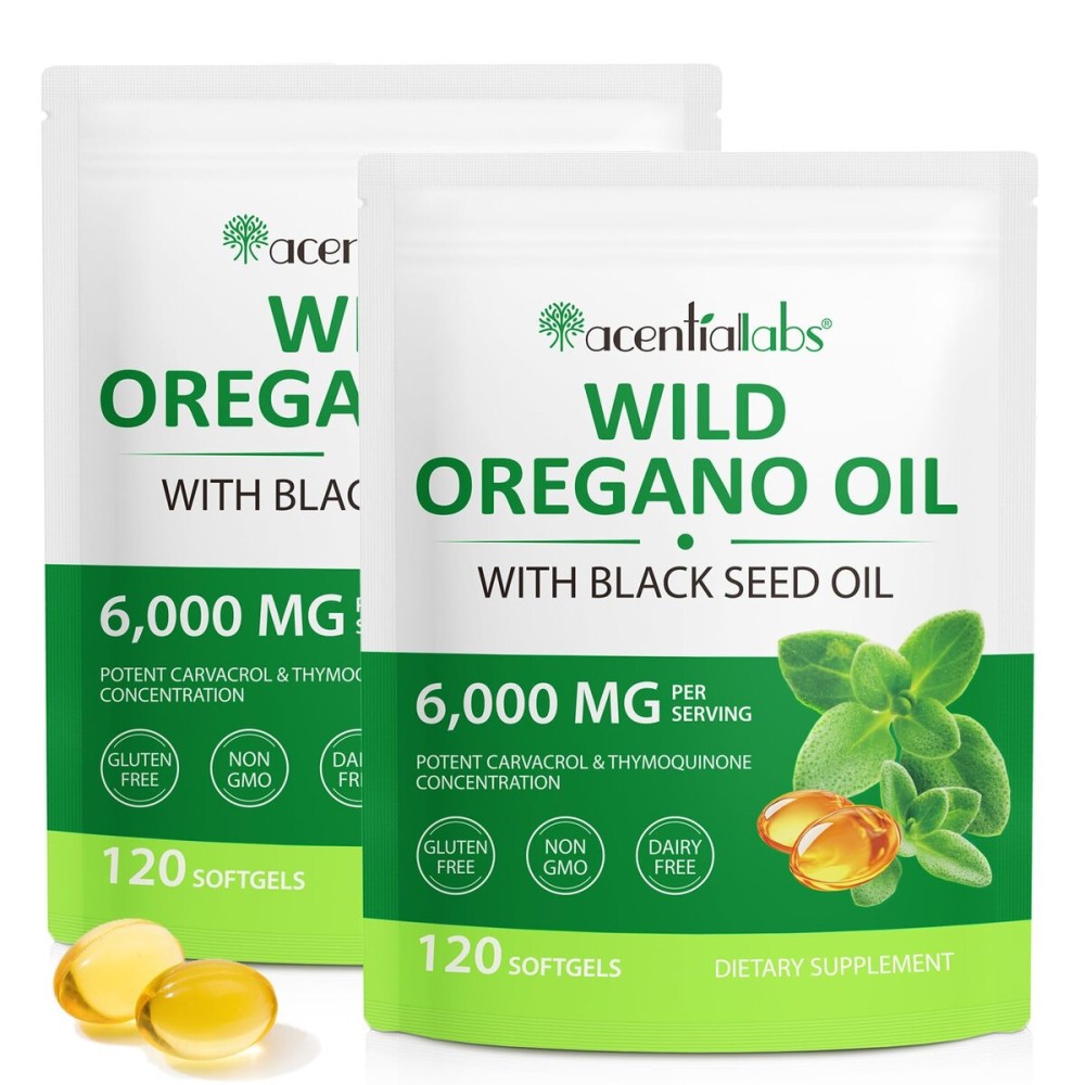 Oil of Oregano Softgels 6000mg, 2 in 1 Formulated with Black Seed Oil 200mg, Immune Support, Oregano Oil Capsules Organic, Natural Defense Supplement, Non-GMO, Easy to Swallow, 240 Softgels