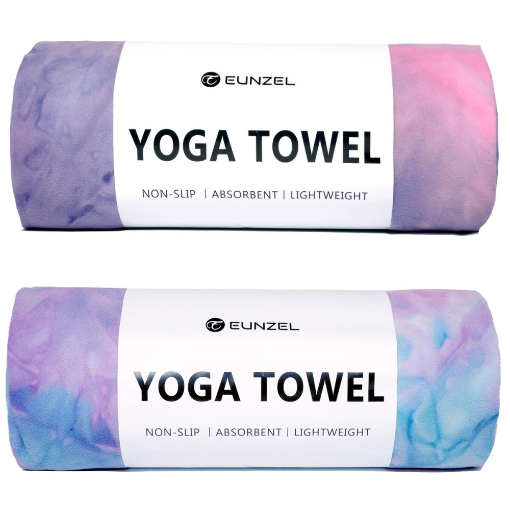 Eunzel 2 Pack Hot Yoga Towel Non Slip Yoga Mat Towel Non-Slip Sweat Absorbent Microfiber Towel for Hot Yoga, Pilates and Workout 72 x 26.5, Purple & Blue/Purple & Green