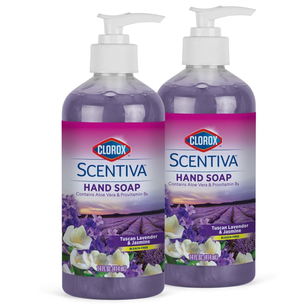 Clorox Scentiva Liquid Hand Soap, Tuscan Lavender & Jasmine Scent - Bleach-Free Scented Hand Hand Wash with Aloe Vera & Provitamin B5 for Kitchen or Bathroom, 14 Fl Oz - 2 Pack
