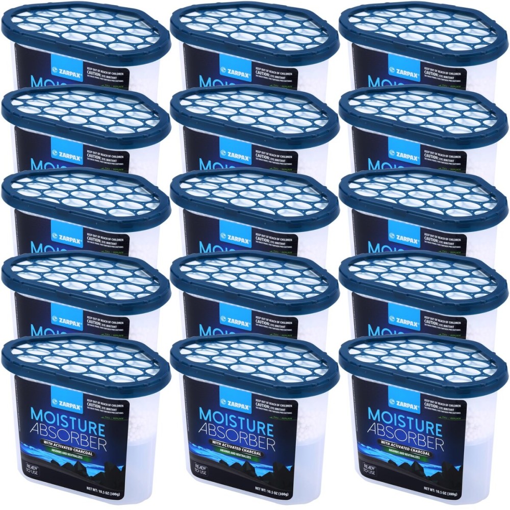 ZARPAX Moisture Absorber Activated Charcoal 10.5 oz/300g | Removes Moisture, Damp, Humidity & Odors | Odor Absorber | Moisture Trap for Bathroom, Closet, Kitchen & Small Spaces | Set of 15