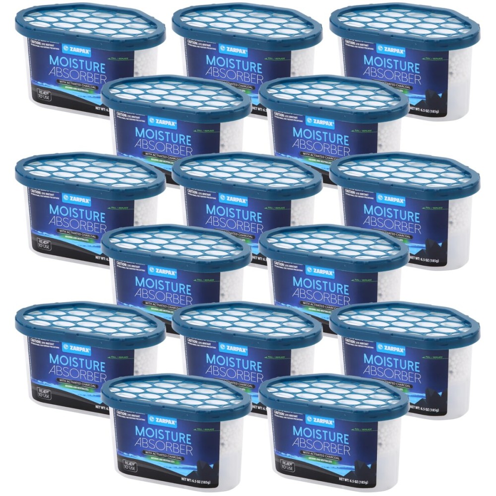 ZARPAX Moisture Absorber Activated Charcoal 6.5 oz/185g | Removes Moisture, Damp, Humidity & Odors | Odor Absorber | Moisture Trap for Bathroom, Closet, Kitchen & Small Spaces | Set of 15