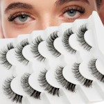 Cat Eye Lash Wispy Lashes False Eyelashes Natural Look, Yasnai 3D Fluffy Fake Lashes Volume Lashes, Natural Fake Eyelash Strips Lashes Natural False Lashes Clear Band 6 Pairs Pack