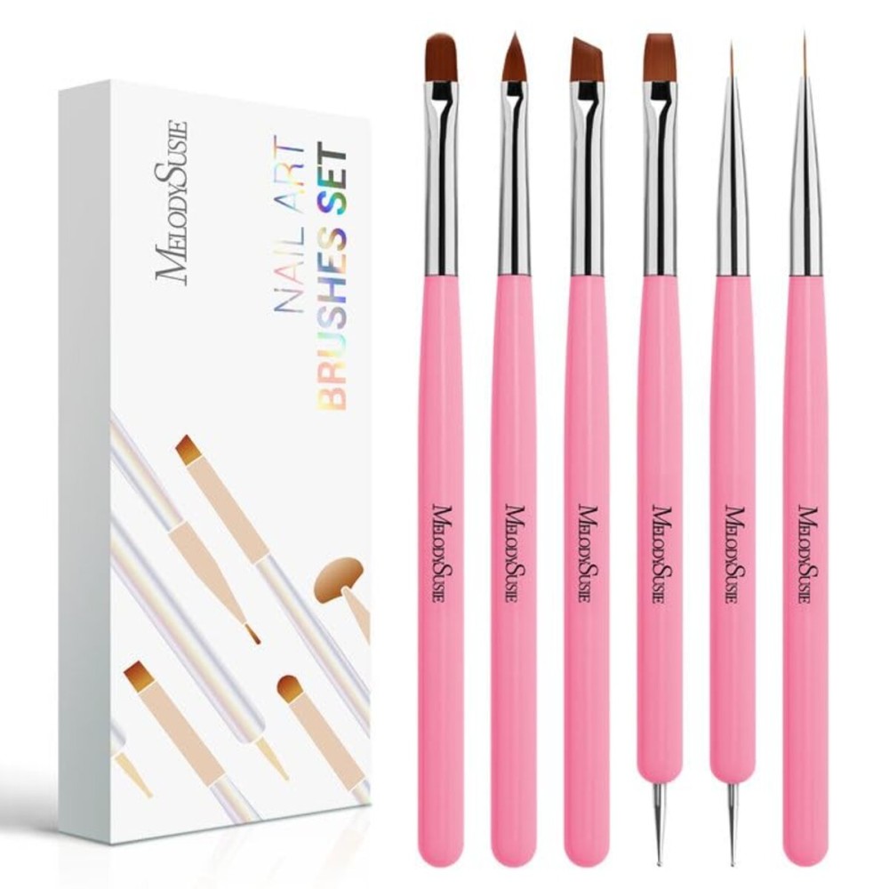 MelodySusie Nail Art Brushes Set,6pcs Nail Art Design Pen Painting Tools with Extension Gel Brush, Polish Brush, Builder Brush,Liner Brush, Carved Brush, and Dotting Pen for Home DIY Salon Use