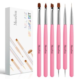 MelodySusie Nail Art Brushes Set,6pcs Nail Art Design Pen Painting Tools with Extension Gel Brush, Polish Brush, Builder Brush,Liner Brush, Carved Brush, and Dotting Pen for Home DIY Salon Use