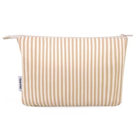 Narwey Small Striped Makeup Bag for Purse Travel Makeup Pouch Cosmetic Bag Zipper Pouch Bags for Women (Brown Stripe)