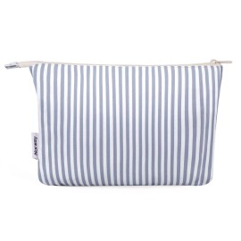 Narwey Small Striped Makeup Bag for Purse Travel Makeup Pouch Cosmetic Bag Zipper Pouch Bags for Women (Greyish Blue Stripe)