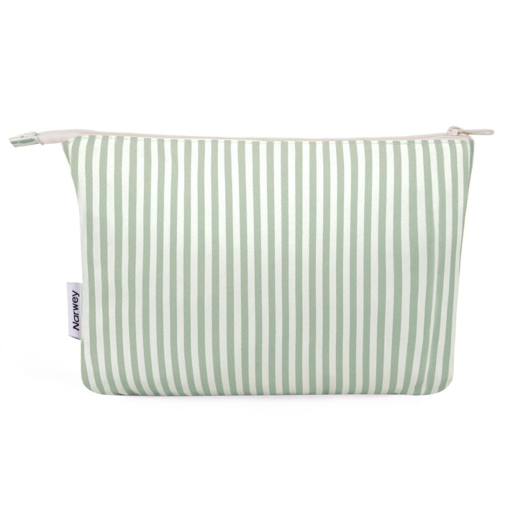 Narwey Small Striped Makeup Bag for Purse Travel Makeup Pouch Cosmetic Bag Zipper Pouch Bags for Women (Mint Green Stripe)