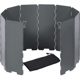 REDCAMP Folding Outdoor Stove Windscreen, 10 Plates Iron Camping Stove Windshield with Carrying bag, Lightweight Butane Burner Windshield, Grey