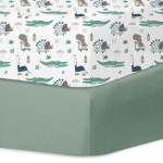 Little Grape Land Crib Sheets for Girls and Boys, 2pk Baby Crib Fitted Sheet for Standard Size Crib and Toddler Mattress, Super Soft Baby Sheet, Green Dinosaur