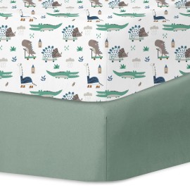 Little Grape Land Crib Sheets for Girls and Boys, 2pk Baby Crib Fitted Sheet for Standard Size Crib and Toddler Mattress, Super Soft Baby Sheet, Green Dinosaur