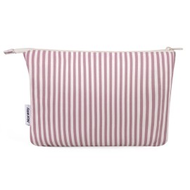 Narwey Small Striped Makeup Bag for Purse Travel Makeup Pouch Cosmetic Bag Zipper Pouch Bags for Women (Dusty Pink Stripe)