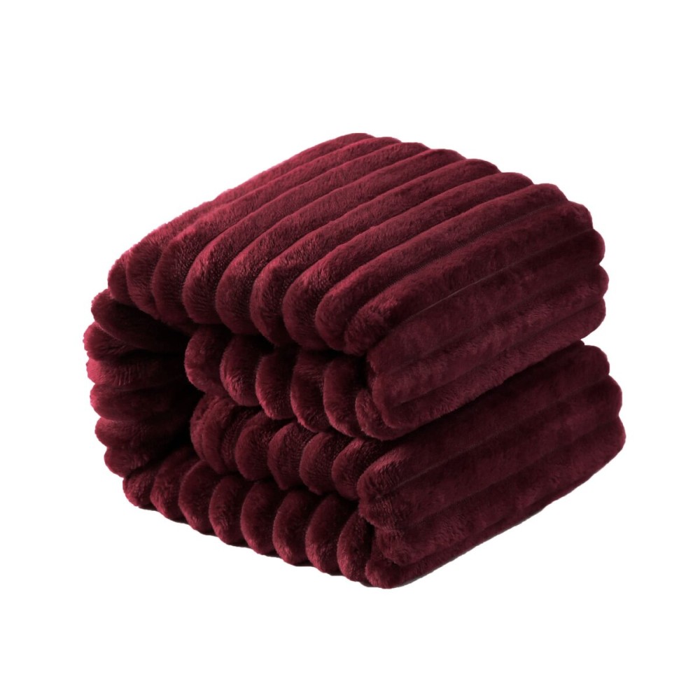 NTBAY Plush Flannel Oversized Baby Blanket, 50X60 Inches Soft and Warm Toddler Blanket with Striped Texture Nursery Bed Blanket for Stroller, Crib, Travel, Baby Gift, 50x60, Wine Red