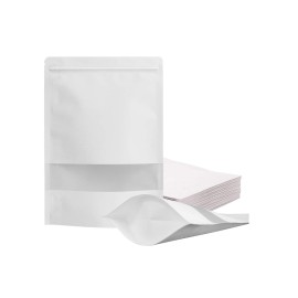 FireKylin 100 Pcs Resealable bags,Stand Up White Paper Bags with Matte Window, Zipper Food Storage Bags for Packaging Products, Reusable, Sealable(7.9 x 11.8)