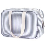 Full Size Toiletry Bag Women Large Cosmetic Bag Travel Makeup Bag Organizer Medicine Bag for Toiletries Essentials Accessories (Greyish Blue Stripe, Large)