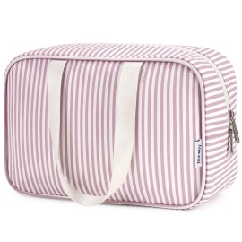 Full Size Toiletry Bag Women Large Cosmetic Bag Travel Makeup Bag Organizer Medicine Bag for Toiletries Essentials Accessories (Dusty Rose Stripe, Large)