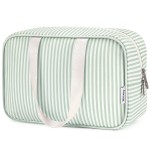 Full Size Toiletry Bag Women Large Cosmetic Bag Travel Makeup Bag Organizer Medicine Bag for Toiletries Essentials Accessories (Mint Green Stripe, Large)