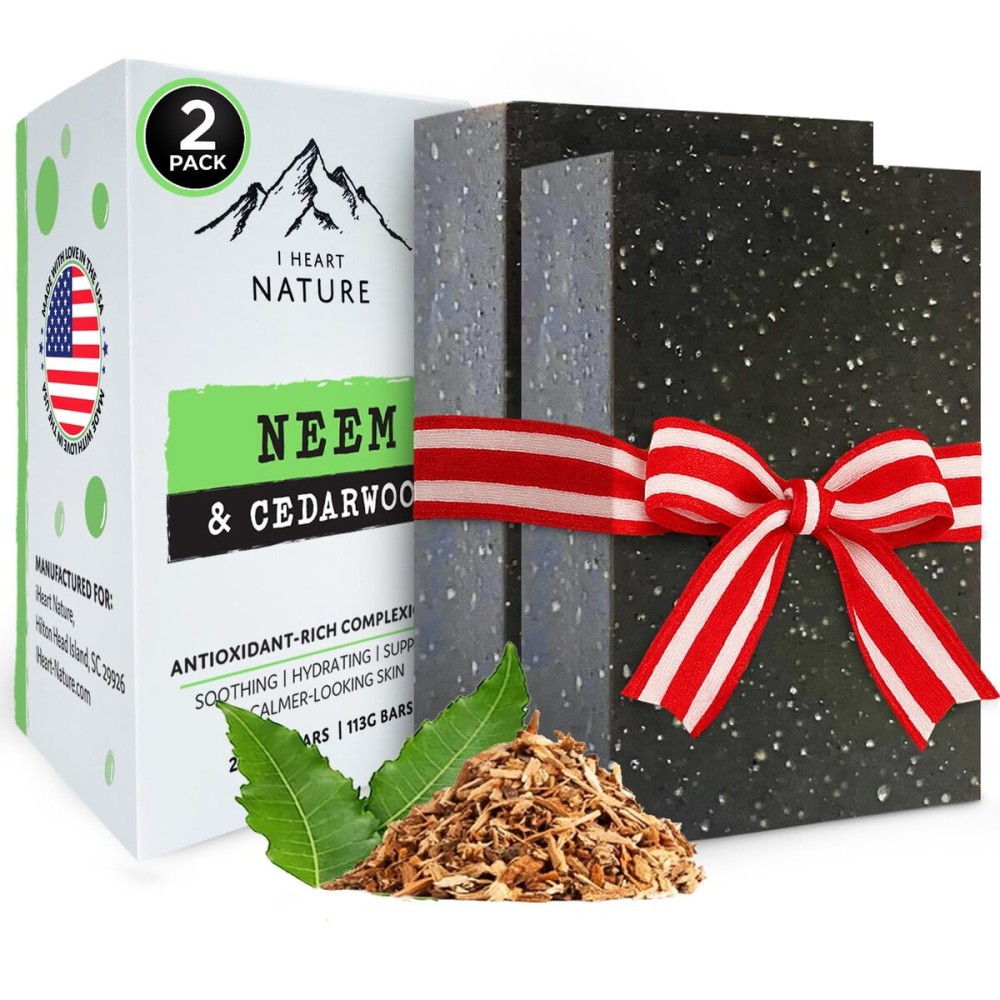 iHeart Nature Organic Fungal Neem Soap Bar (2 Pack) - Herbal Body Odor Cleanser, Eczema Soap - Moisturizing, Long-Lasting, Creamy Wash - Gentle Skin Hydration and Care