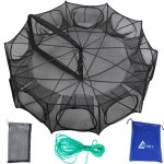 Drasry Black Fishing Bait Trap Foldable Fish Net for Minnow Crab Crayfish Crawdad Shrimp Trap Cast Net Dip Cage Collapsible Easy Use 4 6 Hole Fishing Accessories (10 Holes Black)