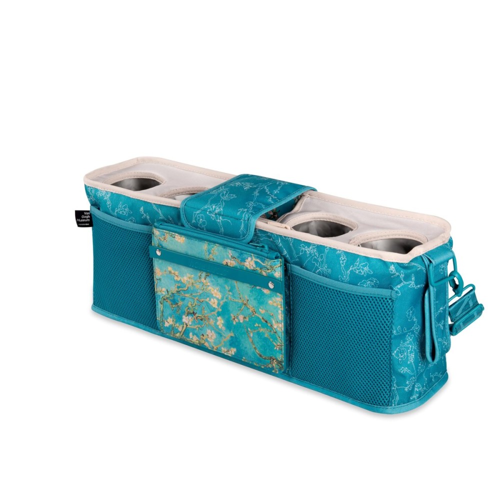 WONDERFOLD Universal Parent Console Stroller Organizer with 4 Insulated Cup Holders, Hook & Loop Handle Attachment, 2 Storage Pockets, Removable Shoulder Strap, Van Gogh Museum Almond Blossoms