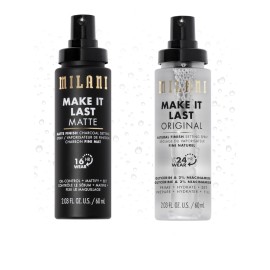 Milani Setting Spray + Primer, Make It Last Original - Natural Finish with Niacinamide for Hydration & Make It Last Matte- Oil Absorbing Charcoal Formula to Control Shine - 2 Pack
