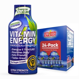 Vitamin Energy Immune+ Extra Strength Energy Shot Blue Raspberry 24 Pack, 260mg Natural Caffeine, B-Vitamins, Citicoline, Green Tea, Immunity & Focus Support, Zero Sugar, Gluten-Free 1.93 fl oz