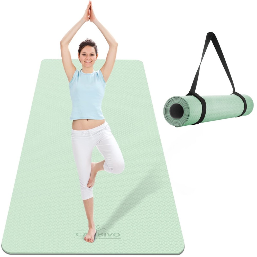 CAMBIVO Extra Wide Yoga Mat for Women and Men (72x 32x 1/3), Non-slip Large TPE Exercise Fitness Mat for Yoga, Pilates, Workout (8mm, Mint Green)