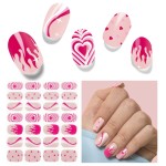 DUKASOU Semi Cured Gel Nail Strips, Pink Heart | 28 pcs Gel Nail Strips Work with Any UV Lamp, Salon Quality UV Nails Stickers, Easy to Apply for Home Nails DIY