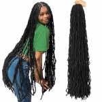 7 Packs 36 Inch Soft Locs Crochet Hair Pre Looped Curly Wavy Distressed Faux Locs for Butterfly Locs Crochet Braids for Black Women (1B, 36 Inch(pack of 7))
