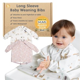 BIBaDO - Long Sleeve Baby Bibs - Babies & Toddlers 6-36 Months - Coverall Baby Led Weaning Bib - Easy Wipe, Soft & Waterproof
