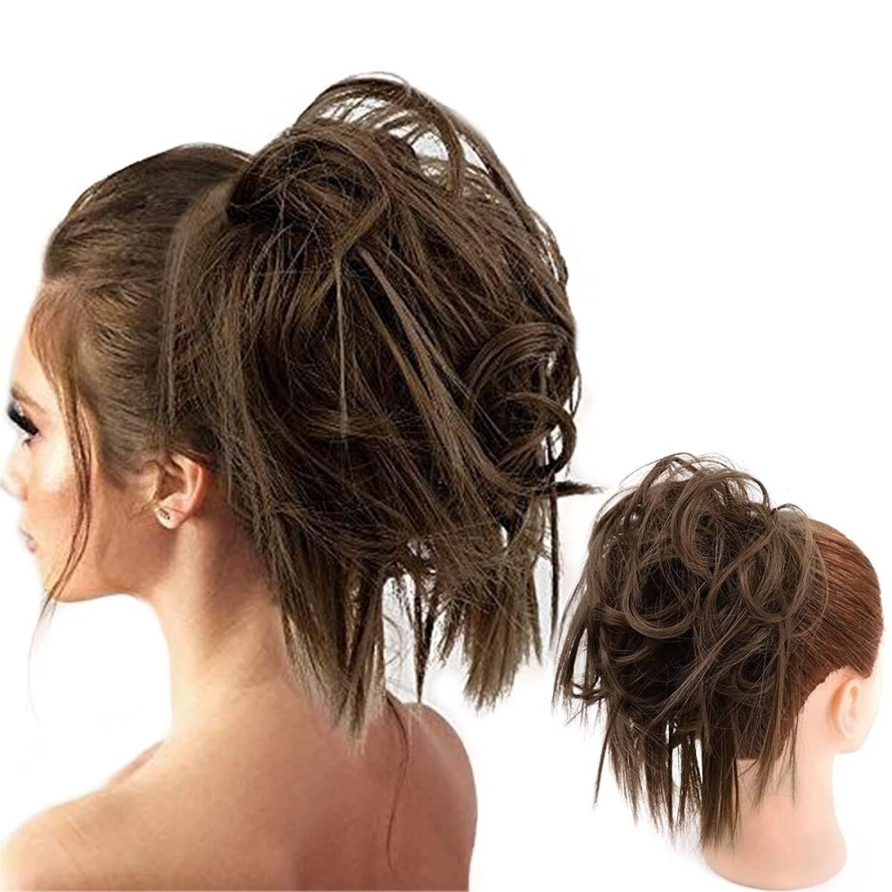 HMD Tousled Updo Messy Bun Hair Piece Hair Extension Ponytail With Elastic Rubber Band Updo Bun Synthetic Hairpieces for Women