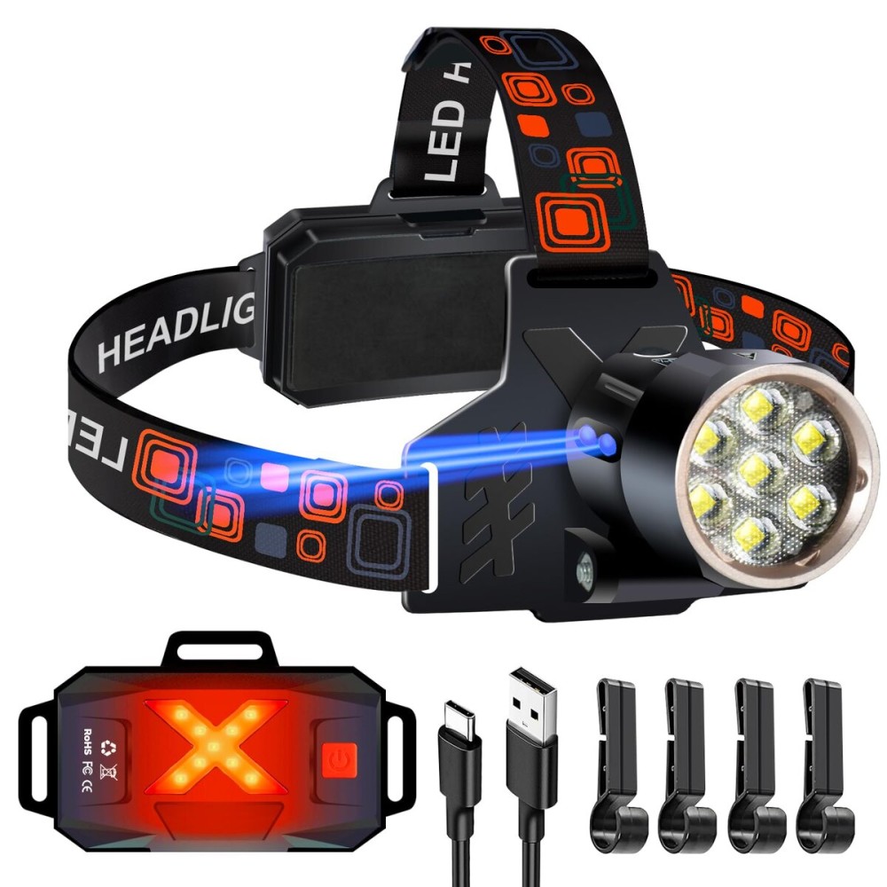Led Headlamp Rechargeable, Super Bright Headlights for Head, Motion Sensor Head lamp, 3 Modes USB-C IPX7 Waterproof Head Flashlight for Adults, Rechargeable Headlamps for Camping Hiking Hard Hat
