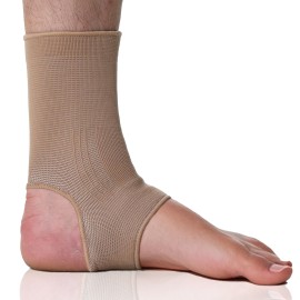 NeoTech Care Ankle Support Sleeve - Open Heel, Light, Elastic & Breathable Knitted Fabric - Medium Compression - For Men, Women, Kids - Right or Left Foot (Beige Color, Size S, 1 Unit)