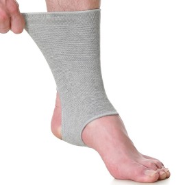 NeoTech Care Ankle Support Sleeve - Open Heel, Light, Elastic & Breathable Knitted Fabric - Medium Compression - For Men, Women, Kids - Right or Left Foot (Gray Color, Size L, 1 Unit)
