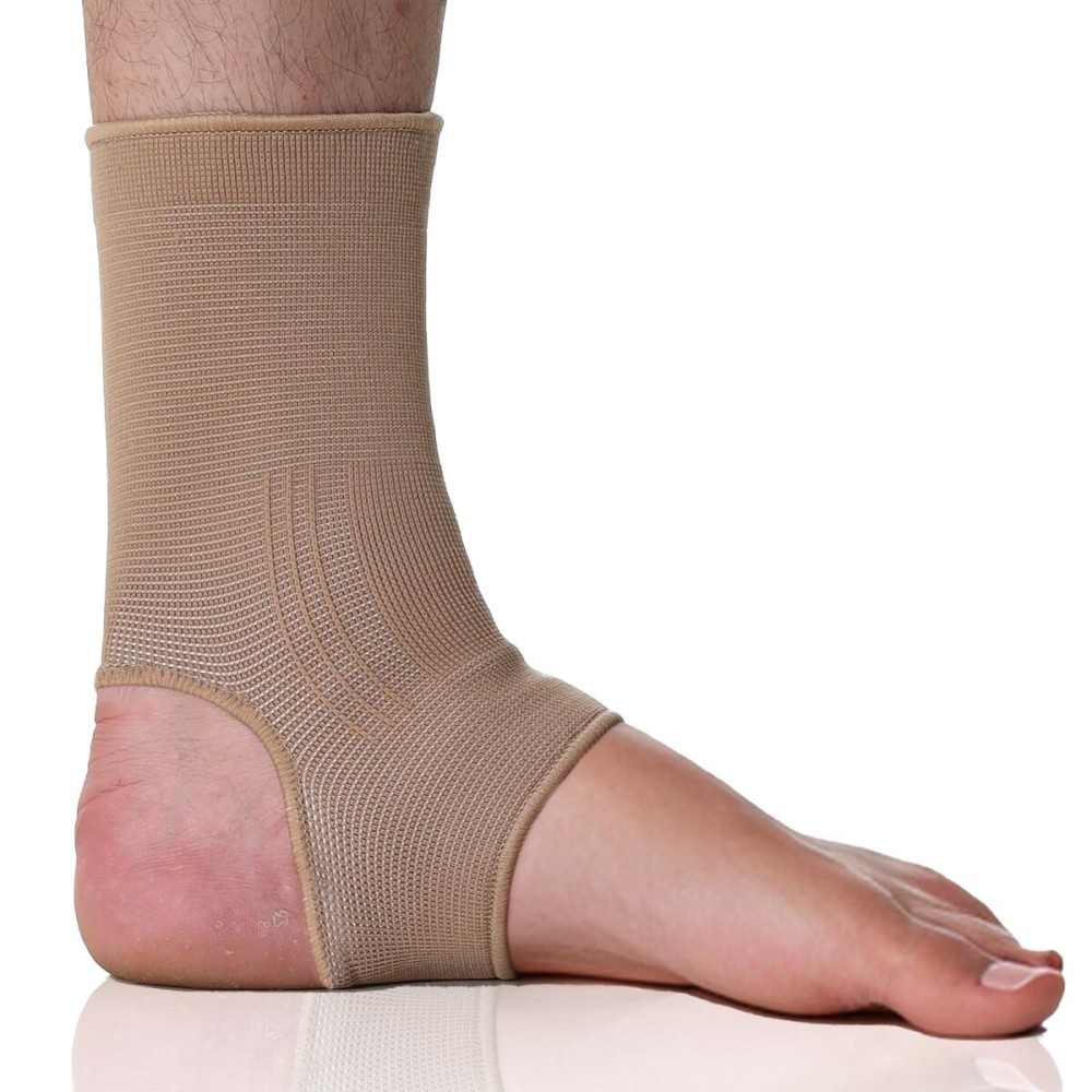 NeoTech Care Ankle Support Sleeve - Open Heel, Light, Elastic & Breathable Knitted Fabric - Medium Compression - For Men, Women, Kids - Right or Left Foot (Beige Color, Size L, 1 Unit)
