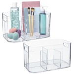 STORi Bliss 5-Compartment Plastic Cosmetics Storage Organizer, Set of 2 | Clear | Rectangular Divided Makeup Bin & Vanity Caddy with Pass-Through Handles | Round Corner Design | Made in USA