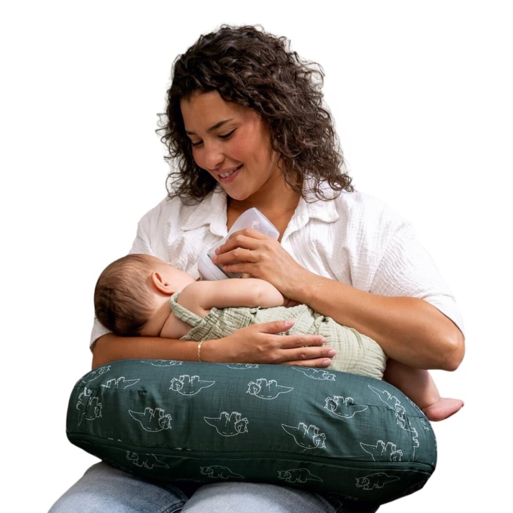 Boppy Nursing Pillow - Ergonomic Bottle & Breastfeeding Pillow with High, Firm, Large Area, Water-Repellent Cushion with Washable Cover; Baby Safety Alliance Verified - Forest Green Dinos