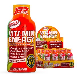Vitamin Energy Focus+ Extra Strength Energy Shot Fruit Punch 12 Pack, 260mg Natural Caffeine, B-Vitamins, CoQ10, Amino Acids, Focus, Productivity & Clarity, Zero Sugar, Gluten-Free, 1.93 fl oz