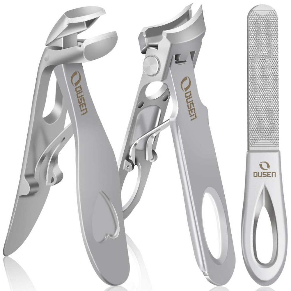 Toenail Clippers for Thick Nails, Angled Head Toe Nail Clippers for Men& Women, Wide Jaw Fingernail Clippers with Catcher, Ingrown Toe Nail Cutter with Slanted Curved Blade Nail Trimmer for Seniors