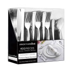 Silver Plastic Silverware Set (400-Pack) - Disposable Heavy Duty Cutlery, 134 Forks, 134 Knives, 134 Spoons for Parties, Weddings, Dinners & Holidays