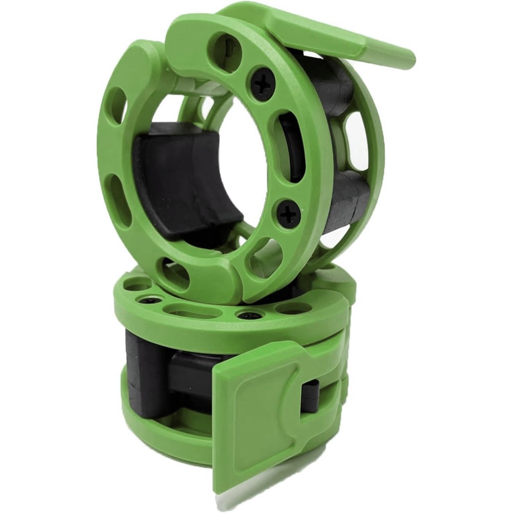 Clout Fitness Olympic Barbell Clamps Collars Quick Release Pair of Locking Weight Clips Fit 2 Inch Barbell (Green)