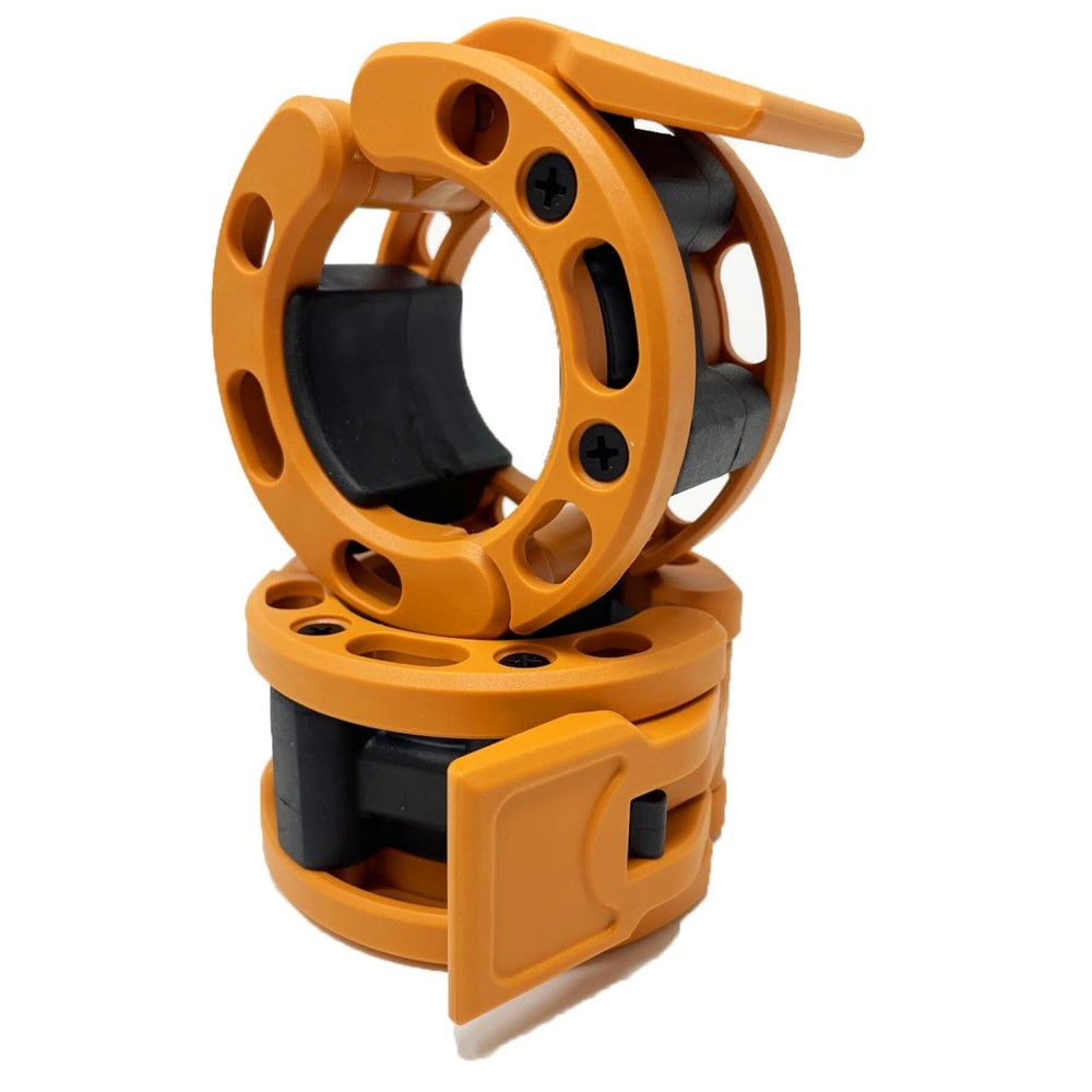 Clout Fitness Olympic Barbell Clamps Collars Quick Release Pair of Locking Weight Clips Fit 2 Inch Barbell (Orange)