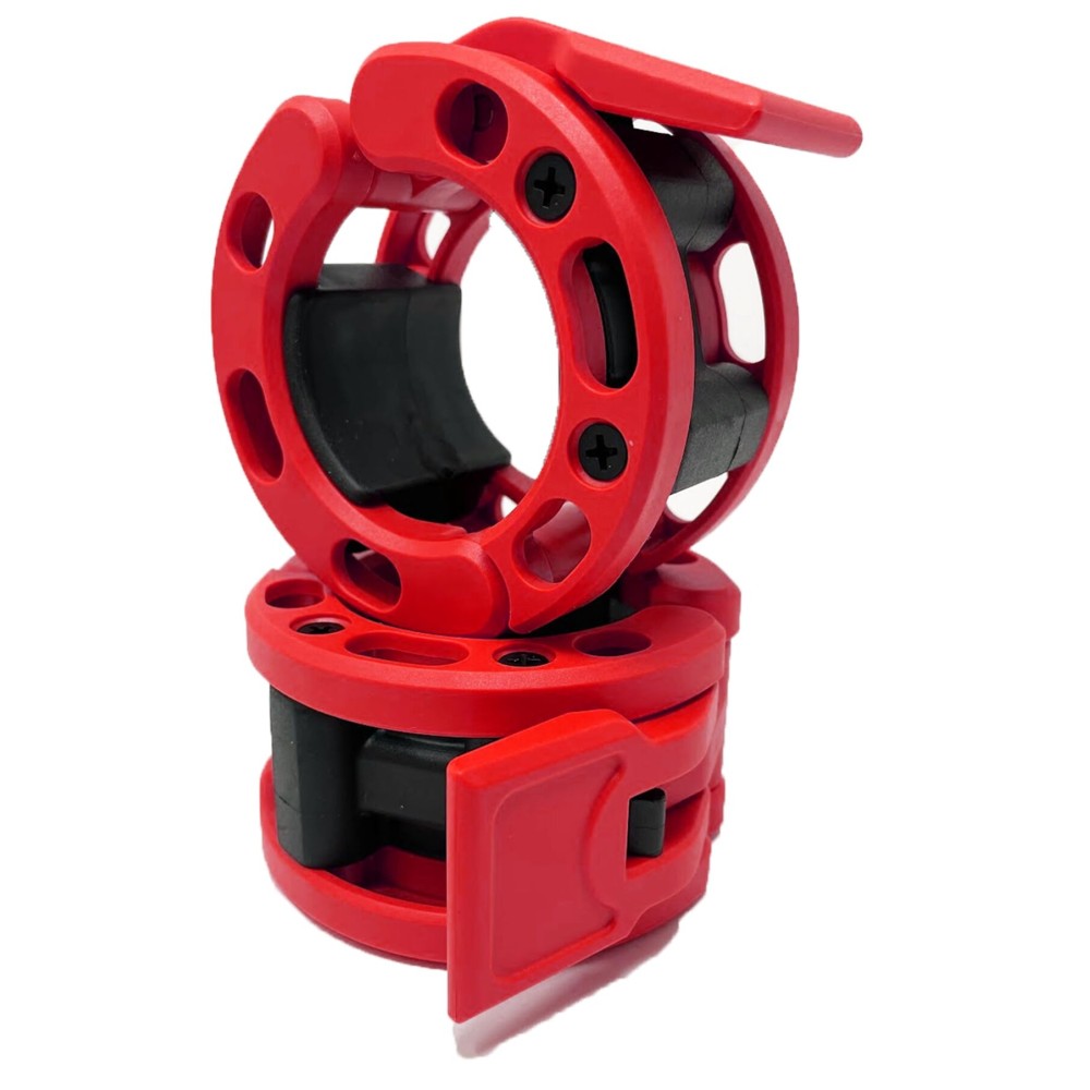 Clout Fitness Olympic Barbell Clamps Collars Quick Release Pair of Locking Weight Clips Fit 2 Inch Barbell (Red)