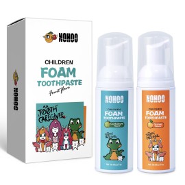 NOHOO Kids Foam Toothpaste with Fruit Flavor,Fluoride Free Natural Formul, Foam Toothpaste for Electric Toothbrush,Suitable for Toddler\'s Oral Cleaning and Cavity Prevention(Orange+Cantaloupe)