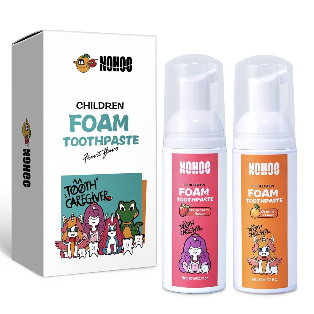 NOHOO Fluoride Free Foam Toothpaste Kids Fruit Flavour,Natural Training Toothpaste for Baby Toddler Children Oral Cleaning and Cavity Protection(Strawberry + Orange)