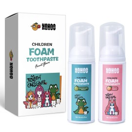 NOHOO Fluoride Free Foam Toothpaste Kids Fruit Flavour,Natural Training Toothpaste for Baby Toddler Children Oral Cleaning and Cavity Protection(Peach + Cantaloupe)