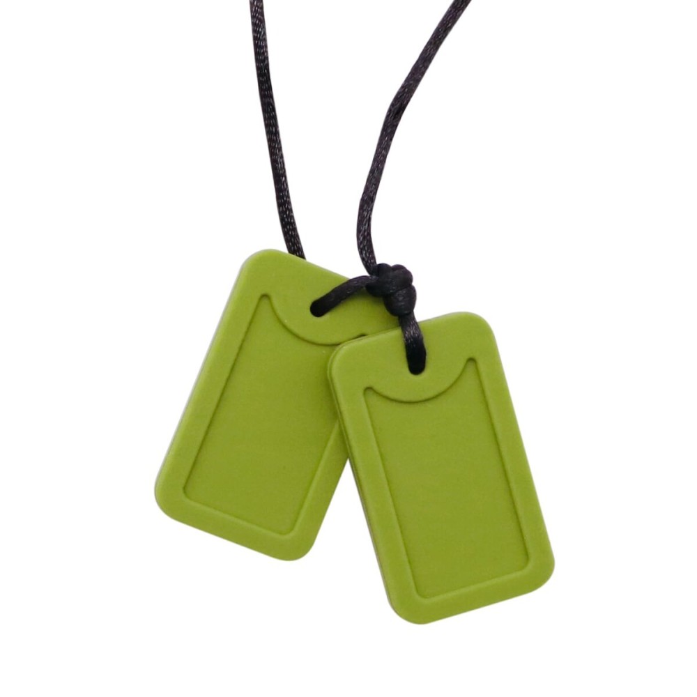 Sensory Chew Necklace for Kids and Adults, Silicone Dog Tag Pendant Chewy for Autism ADHD SPD PICA and Oral Motor Chewing Needs, Fidget Chewable Necklaces (Green)