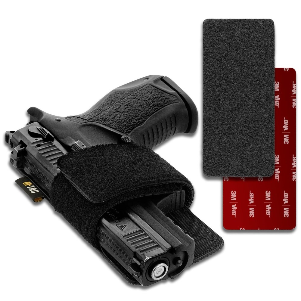 M-Tac Gun Holster for Concealed Carry - CCW Concealed Carry Holster for Men and Women - Cordura Pistol Holster for Fanny, Backpack, Vest (Black Hook and Loop Strip)