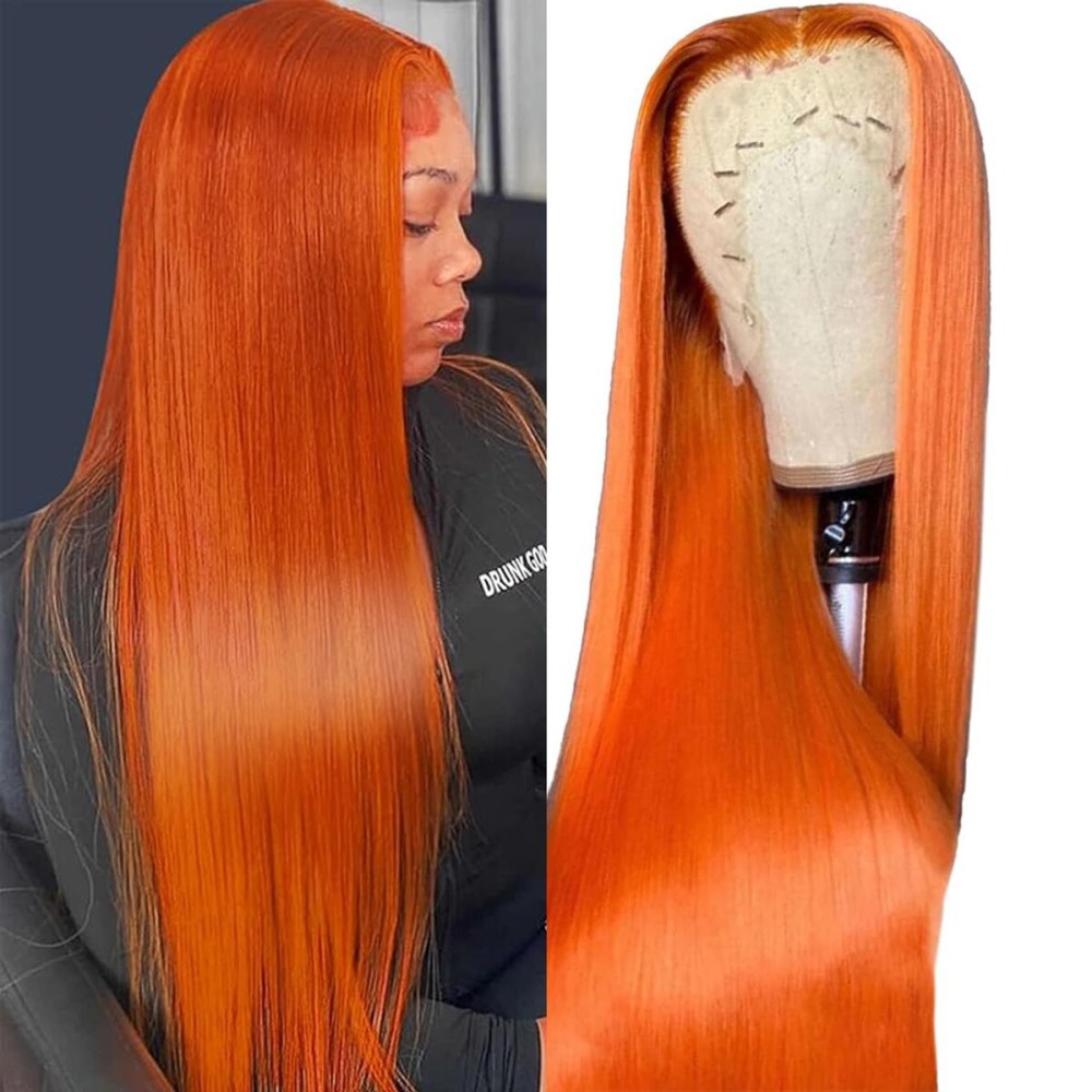 TTSMINS Ginger Orange Lace Front Wigs Human Hair 13x4 HD Transparent Straight Ginger Wig Human Hair Glueless Wigs Pre Plucked With Baby Hair 350 Colored 180% Density Ginger Wig 22 inch