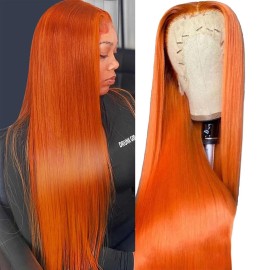 TTSMINS Ginger Orange Lace Front Wigs Human Hair 13x4 HD Transparent Straight Ginger Wig Human Hair Glueless Wigs Pre Plucked With Baby Hair 350 Colored 180% Density Ginger Wig 22 inch